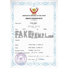 Democratic Republic of the Congo fake vital record birth certificate photoshop template PSD 