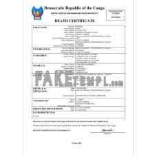 Democratic Republic of the Congo vital record fake death certificate Word and PDF template