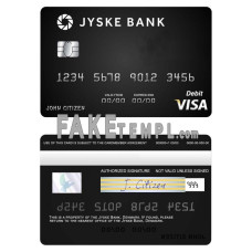 Denmark Jyske Bank fake visa debit card photoshop template PSD