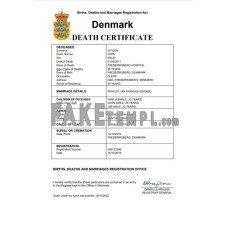 Denmark vital record fake death certificate Word and PDF template