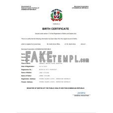 Dominican Republic fake birth certificate Word and PDF template