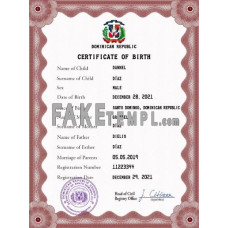 Dominican Republic fake vital record birth certificate photoshop template PSD