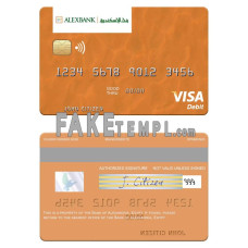 Egypt Bank of Alexandria fake visa debit card photoshop template PSD