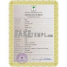 Equatorial Guinea fake birth certificate photoshop template PSD 