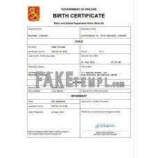 Finland vital record fake birth certificate Word and PDF template