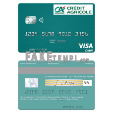 France Credit Agricole Bank fake visa debit card photoshop template PSD