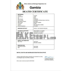 Gambia vital record fake death certificate Word and PDF template