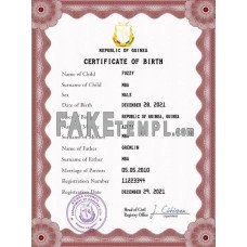 Guinea fake vital record birth certificate photoshop template PSD