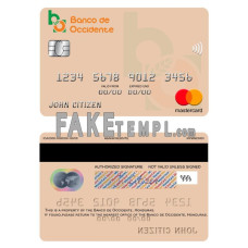 Honduras Banco de Occidente fake mastercard photoshop template PSD