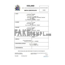 Iceland fake birth certificate Word and PDF template