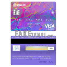 Indonesia bank Rakyat Indonesia (BRI) bank fake visa classic card photoshop template PSD