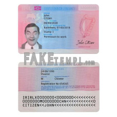 Ireland fake residence card photoshop template PSD