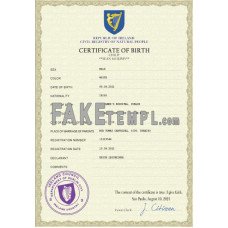 Ireland fake vital record birth certificate photoshop template PSD 