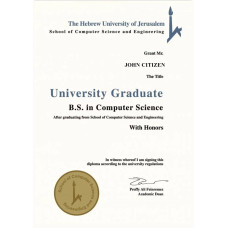 Israel Hebrew University of Jerusalem fake diploma template PSD - fully editable Photoshop template