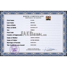 Kenya fake vital record birth certificate photoshop template PSD 