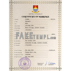 Kiribati fake marriage certificate photoshop template PSD 