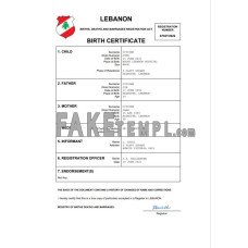 Lebanon vital record fake birth certificate Word and PDF template