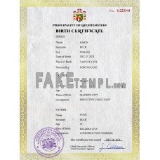 Liechtenstein fake vital record birth certificate photoshop template PSD 