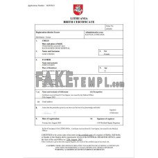 Lithuania fake birth certificate Word and PDF template