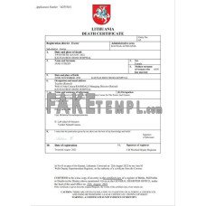 Lithuania vital record fake death certificate Word and PDF template