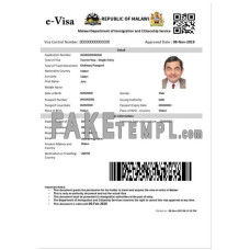 Malawi fake electronic travel visa photoshop template PSD