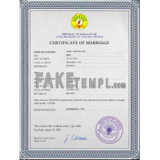 Madagascar fake marriage certificate photoshop template PSD 