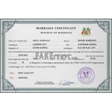 Mauritius fake marriage certificate photoshop template PSD 