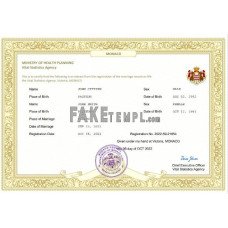 Monaco fake marriage certificate Word and PDF template