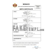 Monaco vital record fake birth certificate Word and PDF template