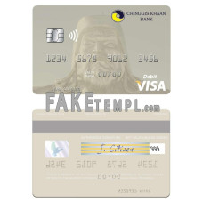 Mongolia Chinggis Khaan bank fake visa debit card photoshop template PSD