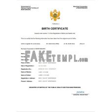 Montenegro fake birth certificate Word and PDF template