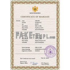 Montenegro fake marriage certificate photoshop template PSD 