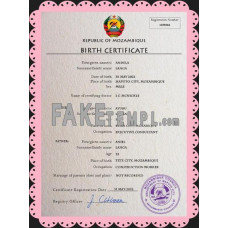 Mozambique fake birth certificate photoshop template PSD 