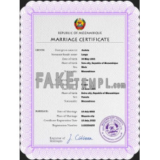 Mozambique fake marriage certificate photoshop template PSD 