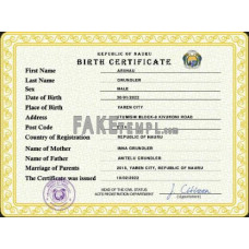 Nauru fake birth certificate photoshop template PSD 