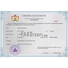 Netherlands fake death certificate photoshop template PSD 