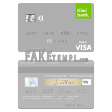 New Zealand Kiwibank fake visa debit card photoshop template PSD