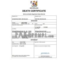 New Zealand fake death certificate Word and PDF template