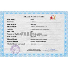 Northern Ireland fake death certificate photoshop template PSD 