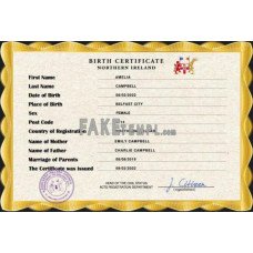 Northern Ireland fake vital record birth certificate photoshop template PSD 