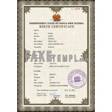 Papua New Guinea fake birth certificate photoshop template PSD 