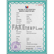 Philippines fake birth certificate photoshop template PSD 