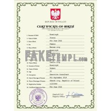 Poland fake vital record birth certificate photoshop template PSD 