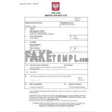 Poland vital record fake birth certificate Word and PDF template