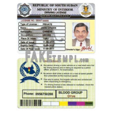 South Sudan fake driving license photoshop template PSD