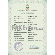 Saint Vincent and the Grenadines fake death certificate photoshop template PSD 