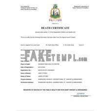 Saint Vincent and the Grenadines vital record fake death certificate Word and PDF template