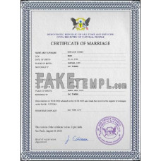 Sao Tome and Principe fake marriage certificate photoshop template PSD 