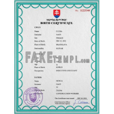 Slovakia fake birth certificate photoshop template PSD 