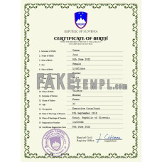 Slovenia fake birth certificate photoshop template PSD 